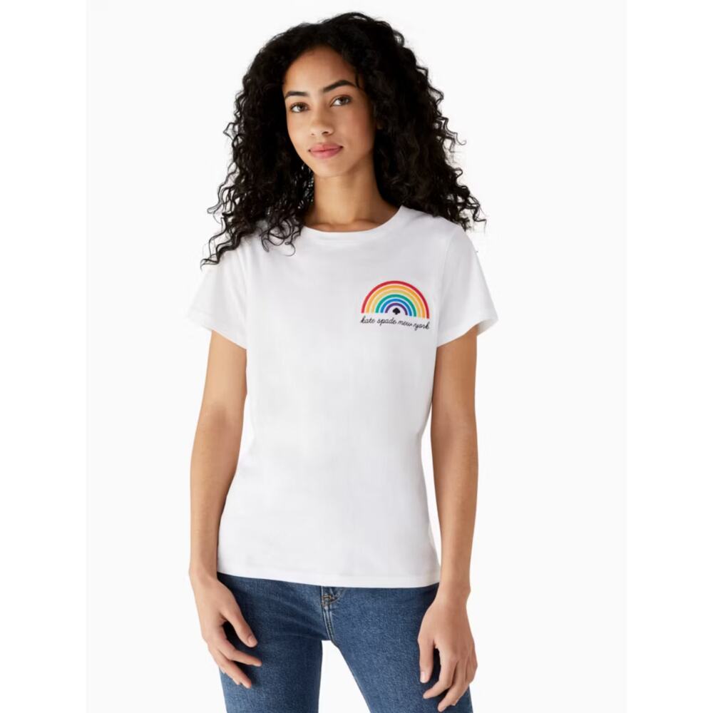 Kate Spade‎ Rainbow Logo Graphic Tee White Pride T-Shirt Size X-Large